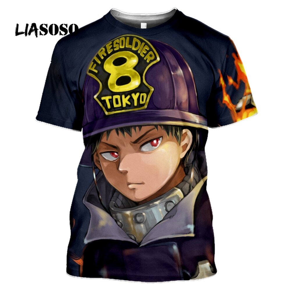 LIASOSO Japanese Hot Anime Fire Force T shirt 3D Printing Fashionable And Interesting Cosplay Men's And Women's Short-sleeved