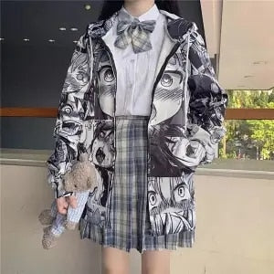 QWEEK Japanese Harajuku Anime Hoodie Hentai Zip Up 2021 Fashion Streetwear Women Kawaii Sweatshirts Korean Long sleeve Tops