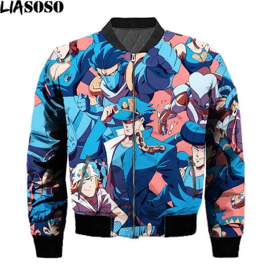 LIASOSO JoJo's Bizarre Adventure Anime Jacket 3D Print Men Women Japan Style JOJO Graphic Coats Jackets Streetwear Casual Tops