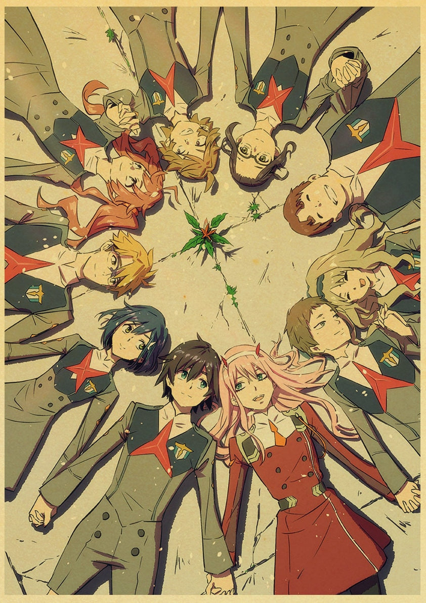 Japanese Anime  DARLING in the FRANXX Retro Poster Decoration Bedroom Living Room Kraft Paper Poster High Quality Wall Paper