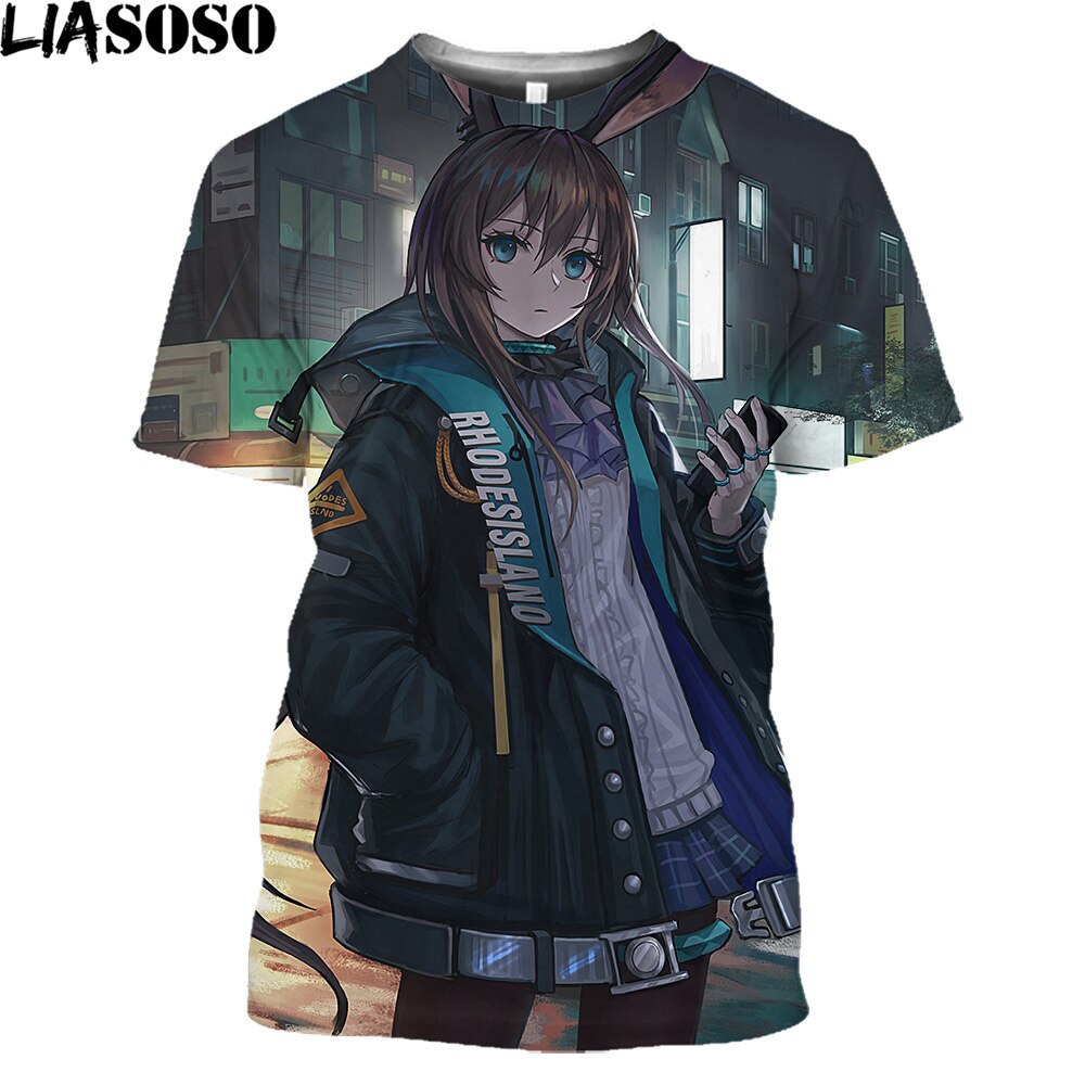 LIASOSO Anime Arknights Fashion T Shirt Homme Second Element Game Sexy Girl Casual Cartoon T-shirt Summer Streetwear Men T Shirt