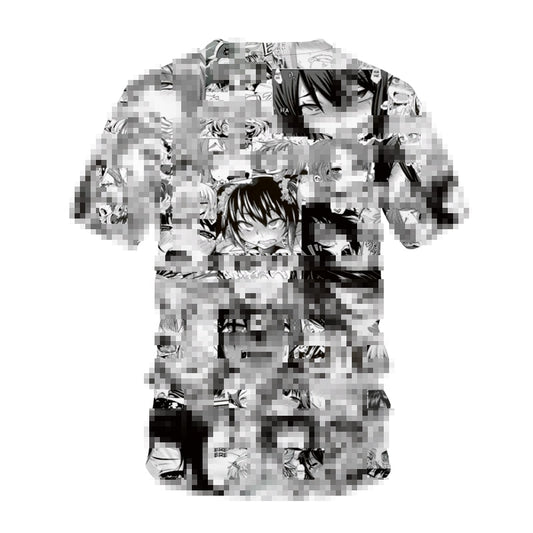 Ahegao T-shirt Anime Print Men Women Streetwear Hentai Pattern O-Neck Hip Hop T Shirt Harajuku Casual Tops Sexy Girl Clothing