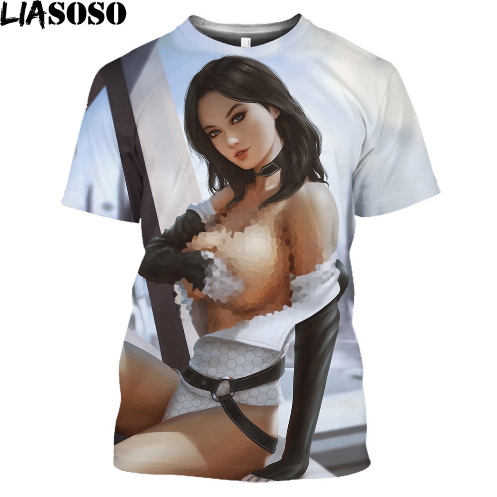 LIASOSO Mass Effect N7 Splatter T-Shirt Men Garrus Commander Casual Short Sleeve Harajuku Shirt Tops Game Streetwear Women Tees