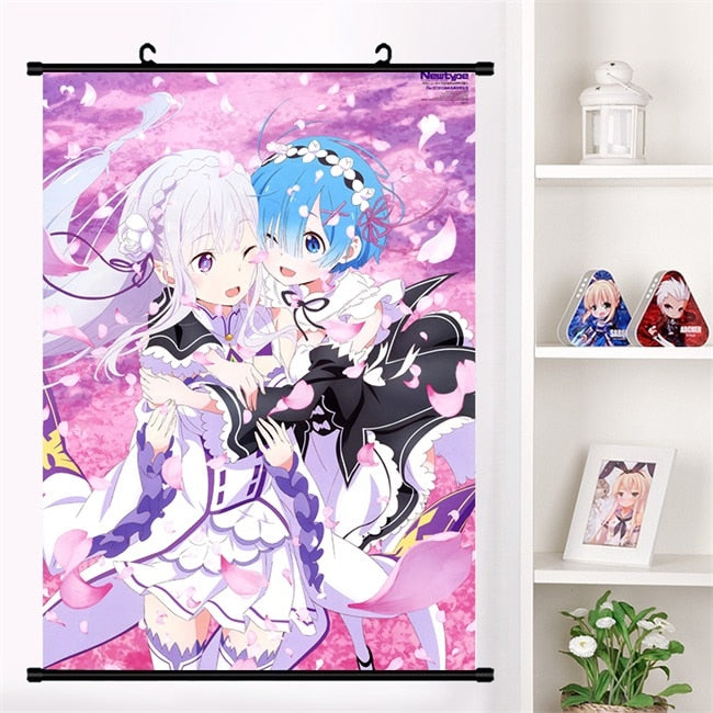 Anime Re:zero kara hajimeru isekai seikatsu Rem Ram Emilia Satella Girl Wall Scroll Mural Poster Wall Hanging Poster Home Decor