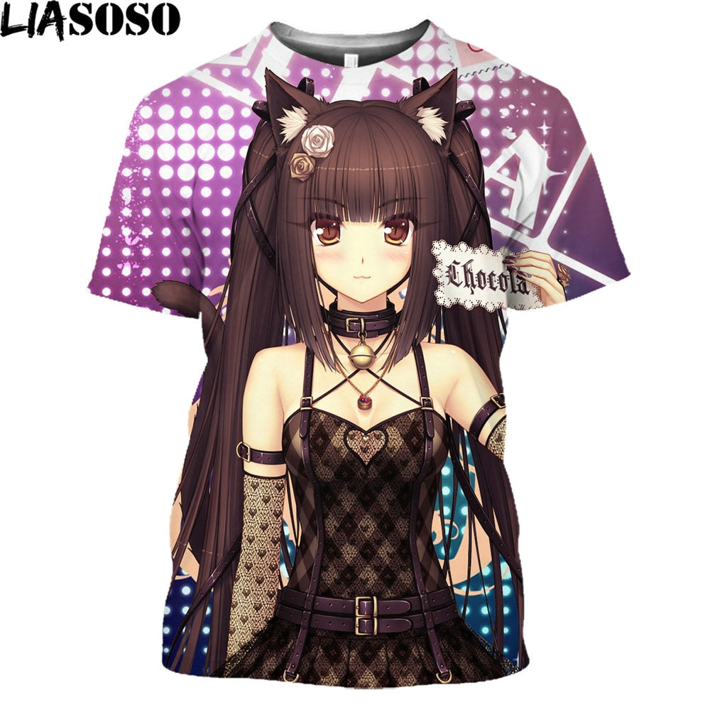 LIASOSO Nekopara OVA  Print Anime T-shirt Swimwear Chocolate Vanilla Men T Shirt Streetwear Harajuku Plus Size Tops Women 2021