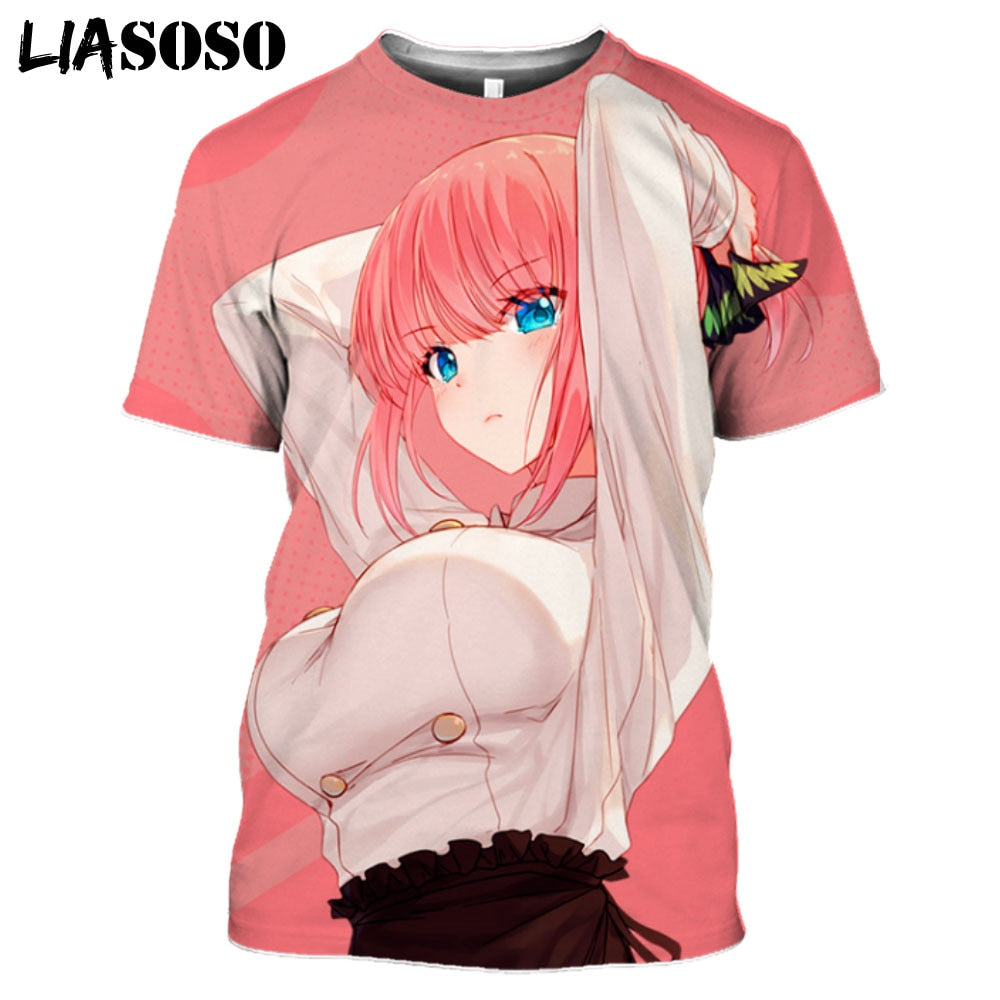 LIASOSO Anime The Quintessential Quintuplets Girl Gotoubun No Hanayome Nakano Nino Print T-Shirt Short Sleeve Harajuku Tees