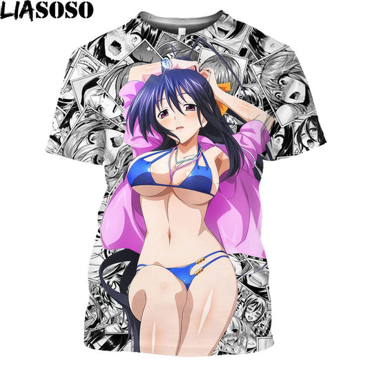High School DXD Anime T Shirts Men Cosplay Sexy Girl Rias Cartoon T-shirt Hentai Temptation Japanese Streetwear Hip Hop Tops