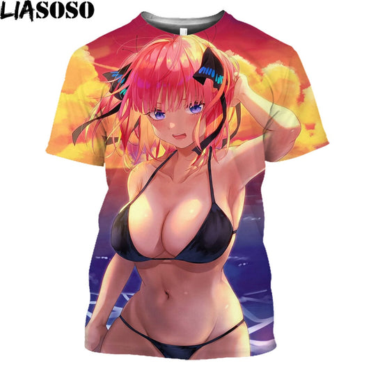 Nino Nakano The Quintessential Quintuplets Sexy Swimwear Girl Print Mangas Anime T Shirt Japanese Streetwear Otaku Oversize Tops