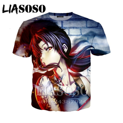 LIASOSO Summer Japanese Anime Shirt Men's Clothing 3D Print Women's Casual Tight T-shirt 2020 Hip Hop Fashion Tee Black Lagoon