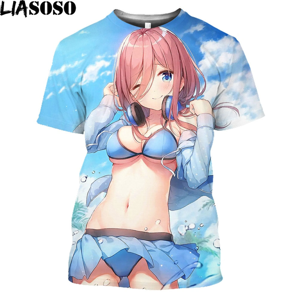 LIASOSO Anime The Quintessential Quintuplets Girl Gotoubun No Hanayome Nakano Nino Print T-Shirt Short Sleeve Harajuku Tees