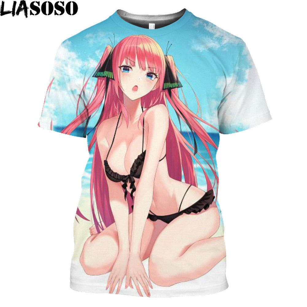 Nino Nakano The Quintessential Quintuplets Sexy Swimwear Girl Print Mangas Anime T Shirt Japanese Streetwear Otaku Oversize Tops