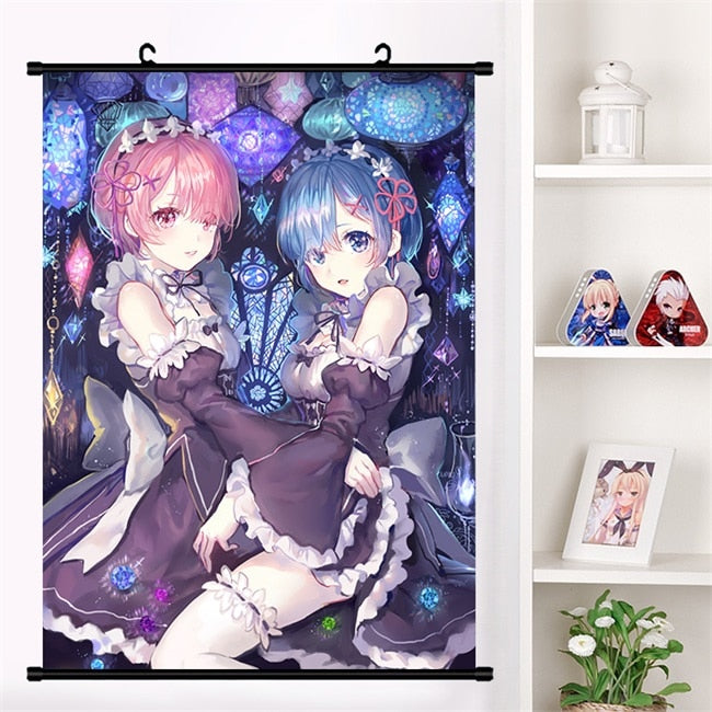 Anime Re:zero kara hajimeru isekai seikatsu Rem Ram Emilia Satella Girl Wall Scroll Mural Poster Wall Hanging Poster Home Decor