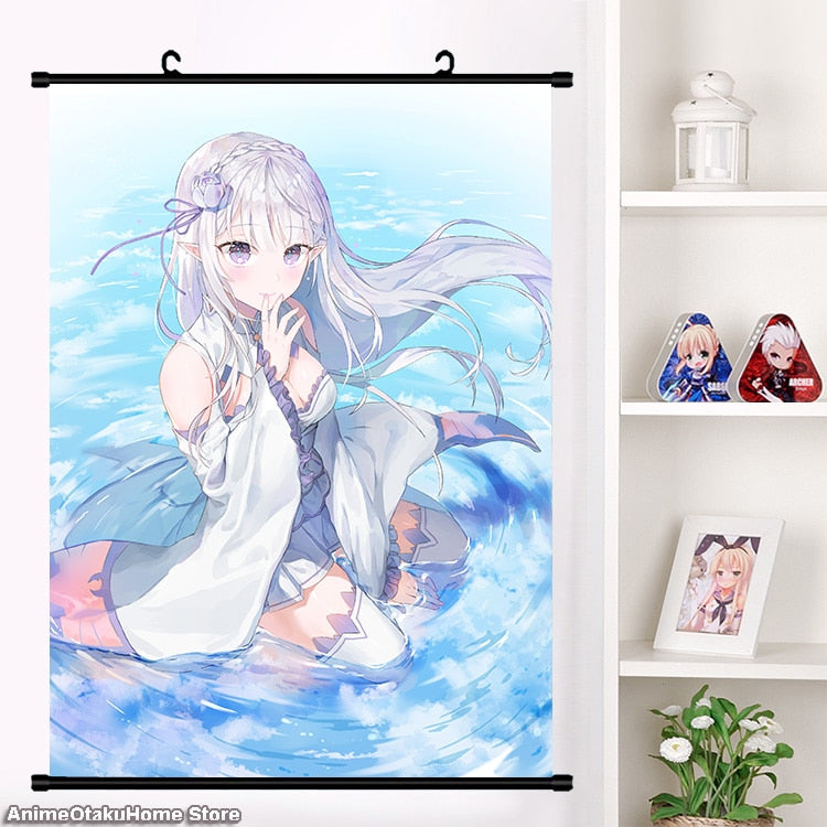 Anime Re:zero kara hajimeru isekai seikatsu Rem Ram Emilia Satella Girl Wall Scroll Mural Poster Wall Hanging Poster Home Decor