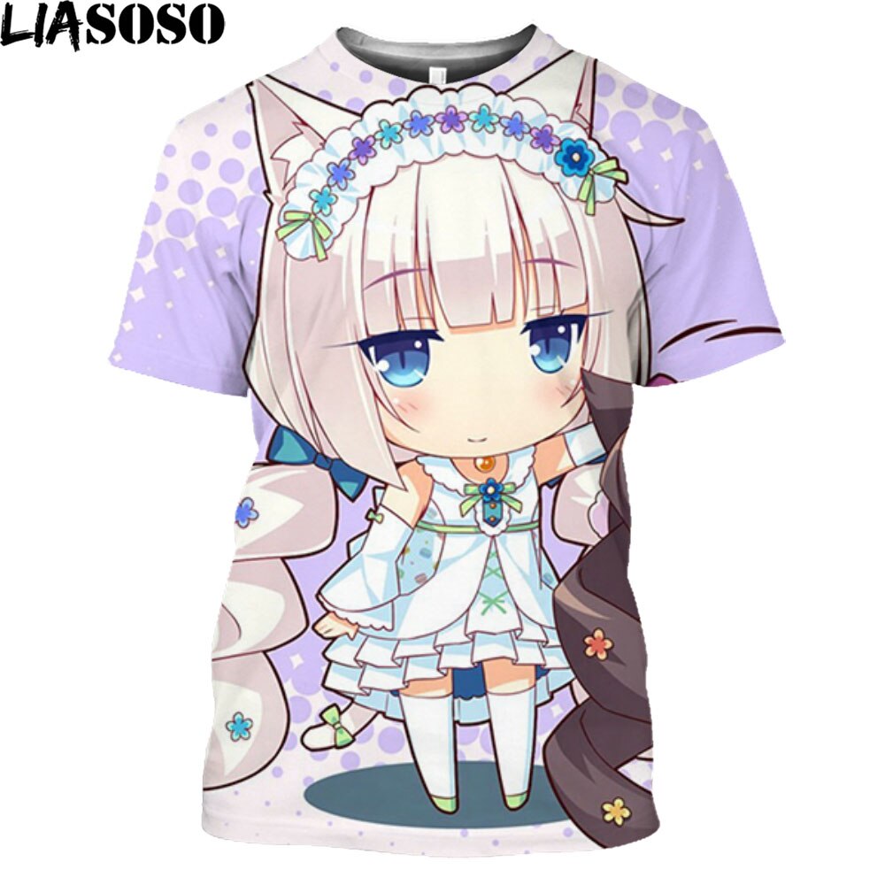 LIASOSO Nekopara OVA  Print Anime T-shirt Swimwear Chocolate Vanilla Men T Shirt Streetwear Harajuku Plus Size Tops Women 2021