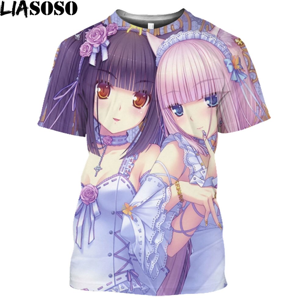 LIASOSO Nekopara Print Men T Shirt Anime Clothes Game Manga Anime Chocolate Neko Works Branded Men's T-Shirt For Men Harajuku