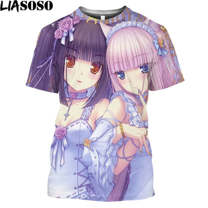 LIASOSO Nekopara Print Men T Shirt Anime Clothes Game Manga Anime Chocolate Neko Works Branded Men's T-Shirt For Men Harajuku