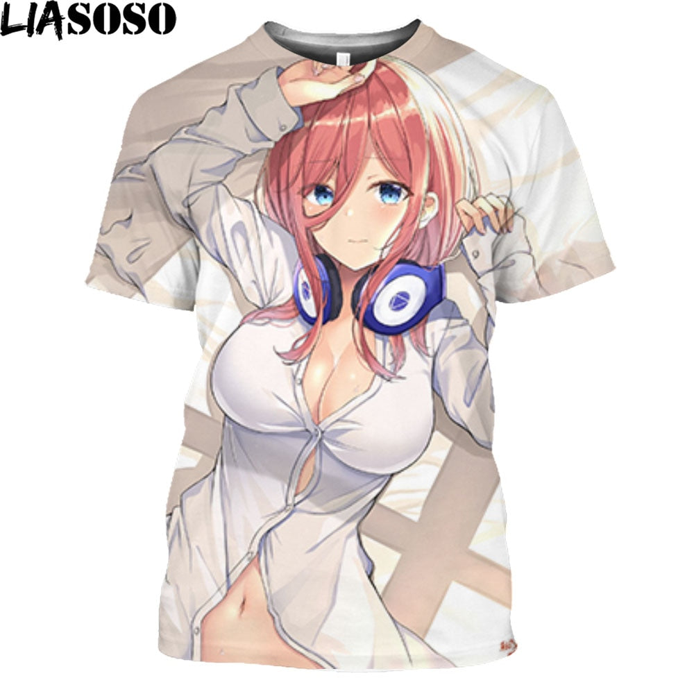 Nino Nakano The Quintessential Quintuplets Sexy Swimwear Girl Print Mangas Anime T Shirt Japanese Streetwear Otaku Oversize Tops