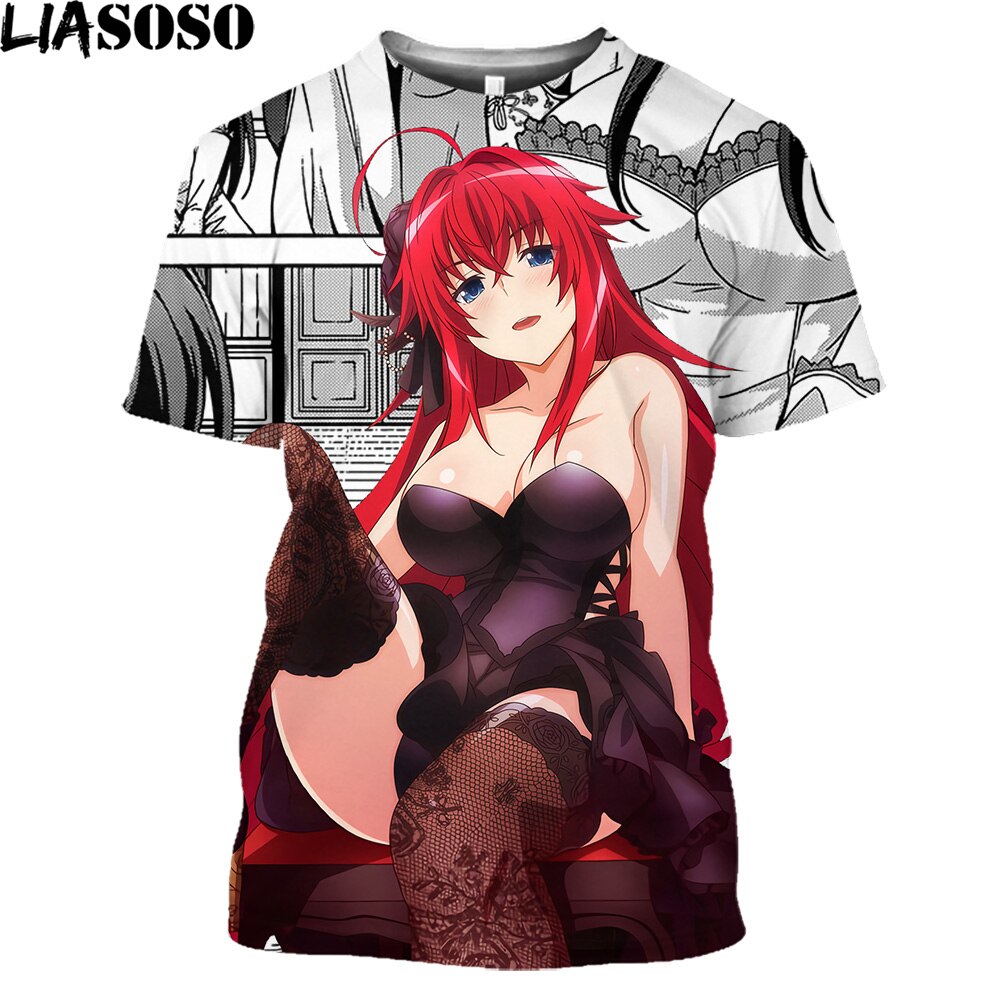 High School DXD Anime T Shirts Men Cosplay Sexy Girl Rias Cartoon T-shirt Hentai Temptation Japanese Streetwear Hip Hop Tops