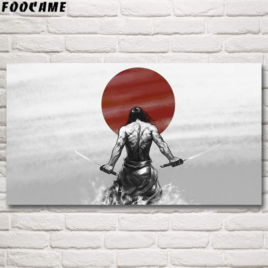 Samurai Katana Japanese Anime Posters and Prints Wall Art Living Room Silk Painting Bedroom Decoration Home Decor Pictures