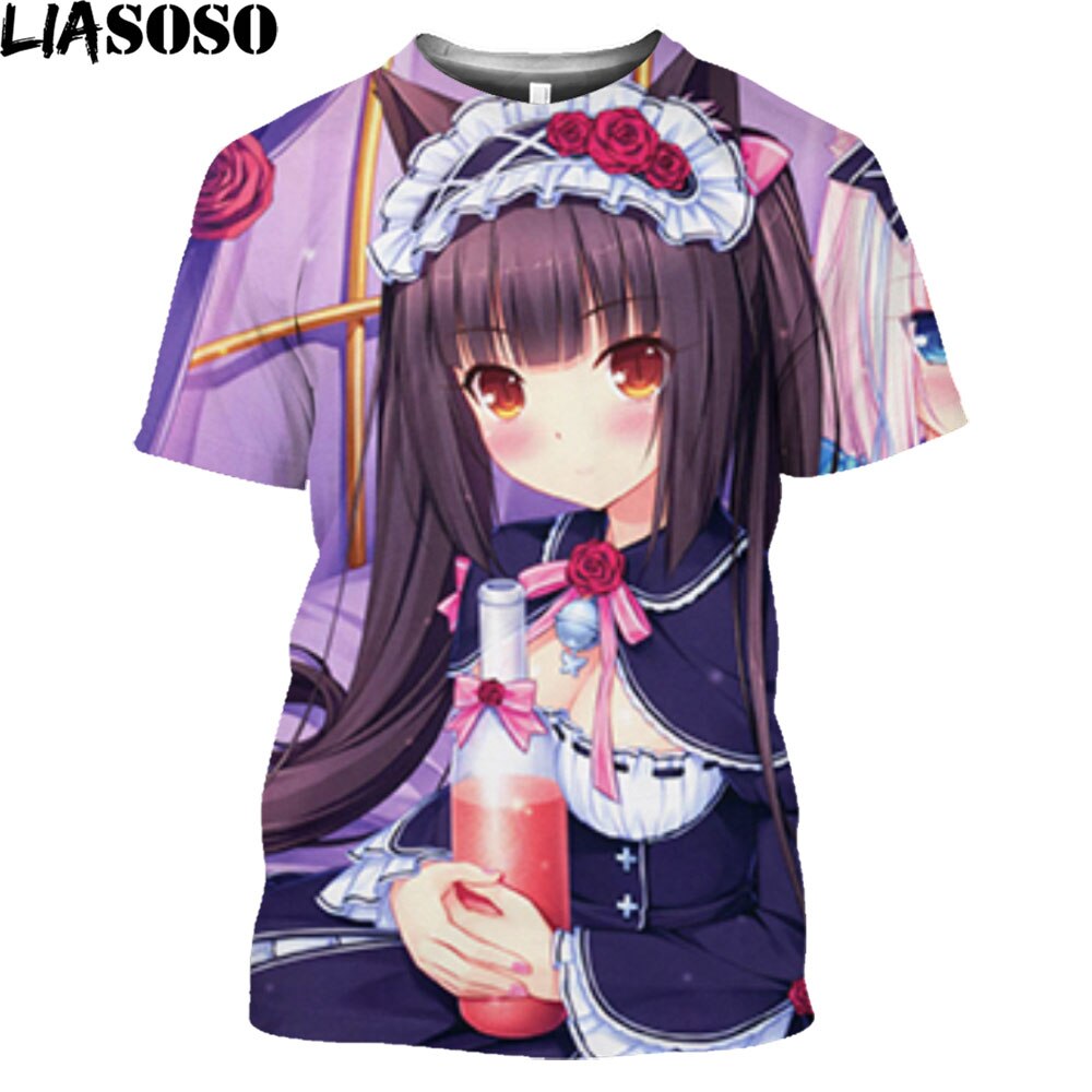 LIASOSO Print Nekopara Sexy Girls T Shirt For Men Game Manga Anime Chocolate Vanilla Neko Works Harajuku Streetwear Tee Shirt