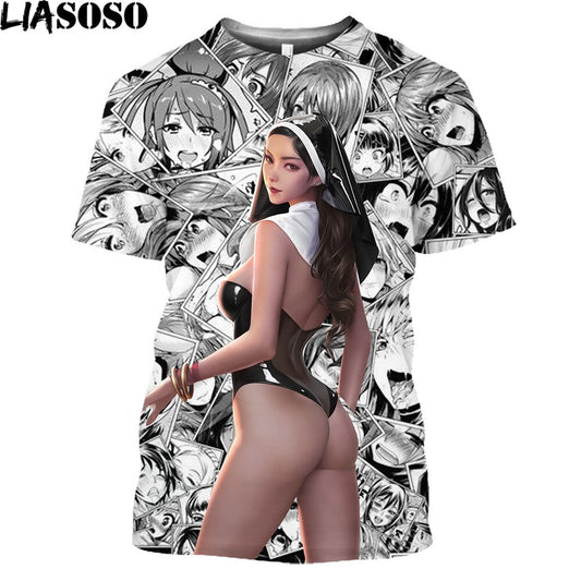 Hot Sexy Nun 3D Printed T Shirt Anime Manga Hentai Girls Ovesized T-Shirt Men Women Trendy Cosplay Lewd Girl Plus Size Tops Tees