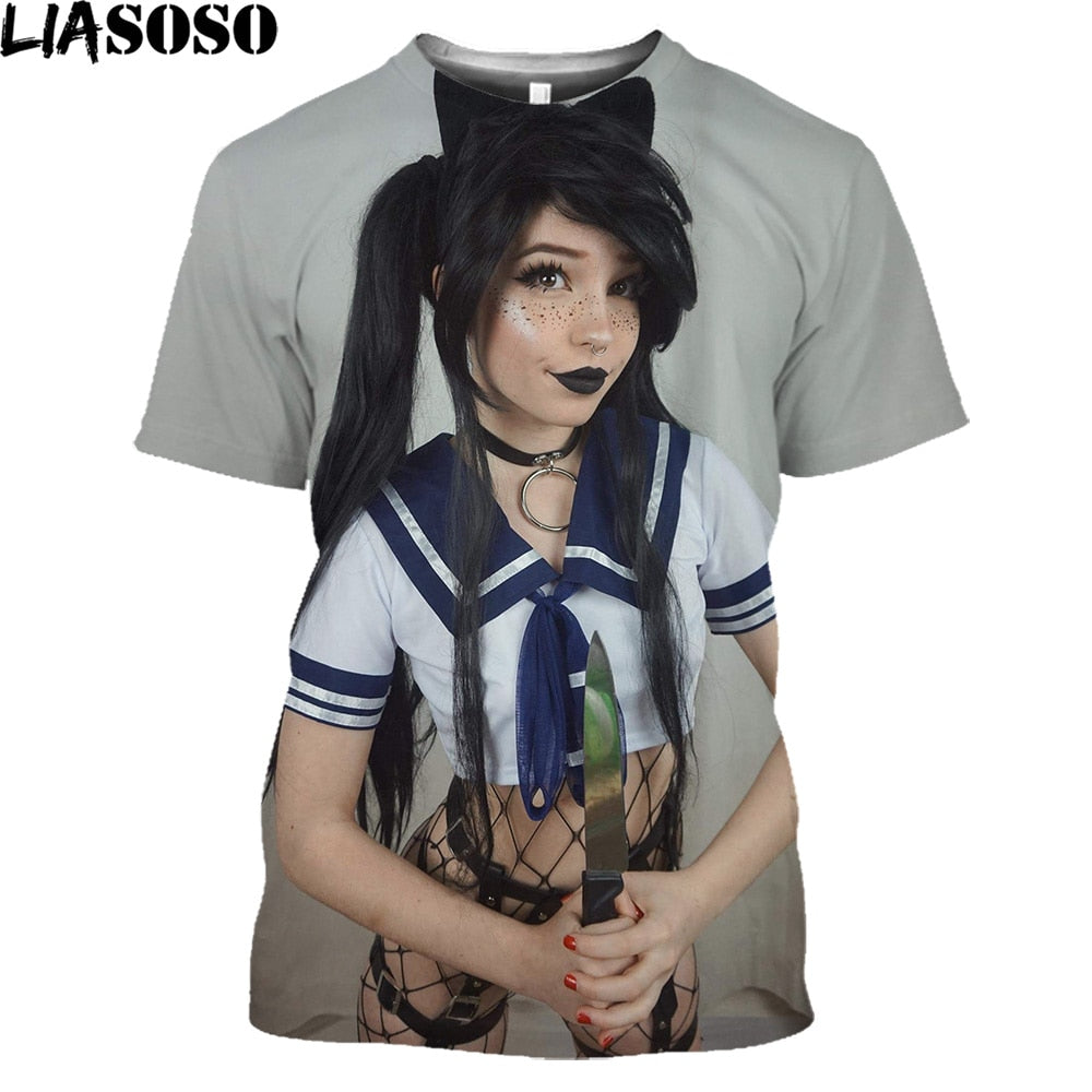 BELLE DELPHINE Hentai Japanese Anime Men's Fashion Tee Shirt Short Sleeve O Neck Breathable 2022 New Arrival T-Shirt Tops Tees