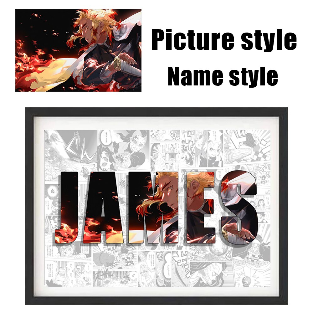 Demon Slayer Anime Poster Personalised NAME Word Art Customize Canvas Painting Print Art Wall Mural Kids Room Home Decor Picture