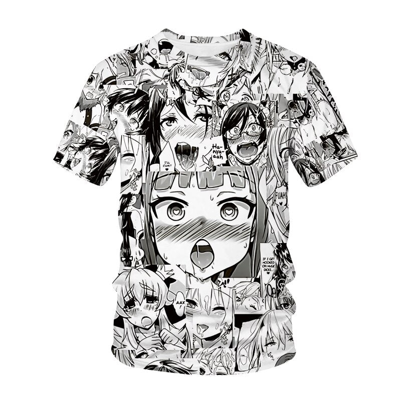 Ahegao Anime 3D Print T Shirt Men Women Hentai Pattern Streetwear Round Neck Hip Hop Summer Harajuku Casual Sexy Girls Clothes