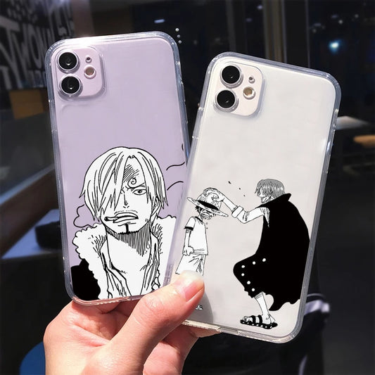 Japan Anime One Piece Cartoon Luffy Phone Case For iPhone 13 12 11 Pro X XS Max Mini 7 8 Plus SE 2020 2022 XR Transparent Cover