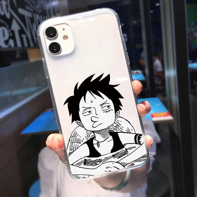 Japan Anime One Piece Cartoon Luffy Phone Case For iPhone 13 12 11 Pro X XS Max Mini 7 8 Plus SE 2020 2022 XR Transparent Cover