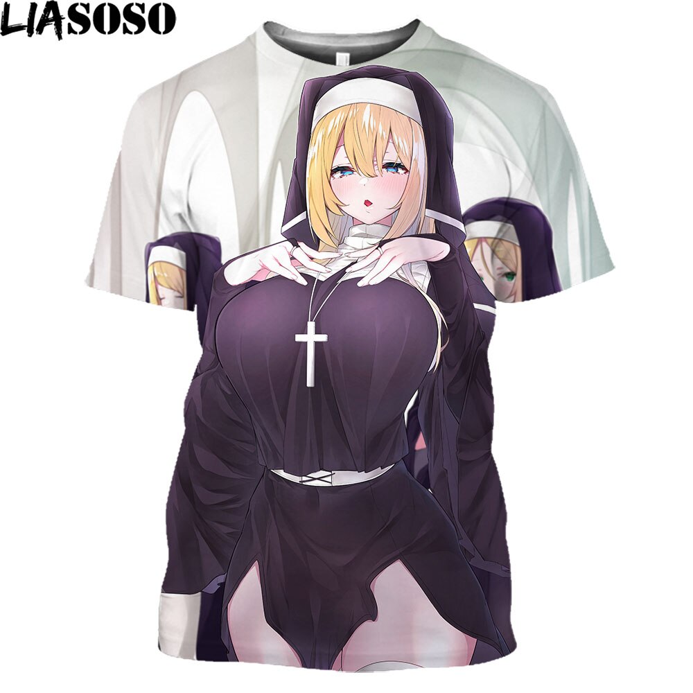 Hot Sexy Nun 3D Printed T Shirt Anime Manga Hentai Girls Ovesized T-Shirt Men Women Trendy Cosplay Lewd Girl Plus Size Tops Tees