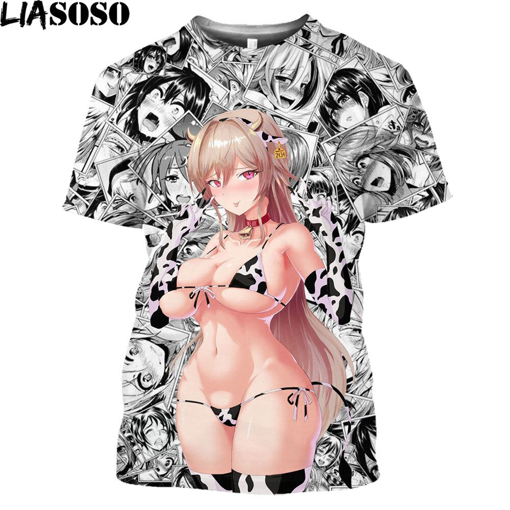 LIASOSO Anime Sexy Buttocks Swimsuit Hot Body Loli Print Shirt 3D Summer Men Women TShirt Hentai Otaku Clothing Maid Outfit