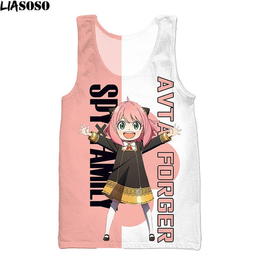 LIASOSO Anime SPY X FAMILY Pink Cute Anya Sleeveless Vest Harajuku Fitness Sports Fashion Fashion Sexy Loli Streetwear Tank Top