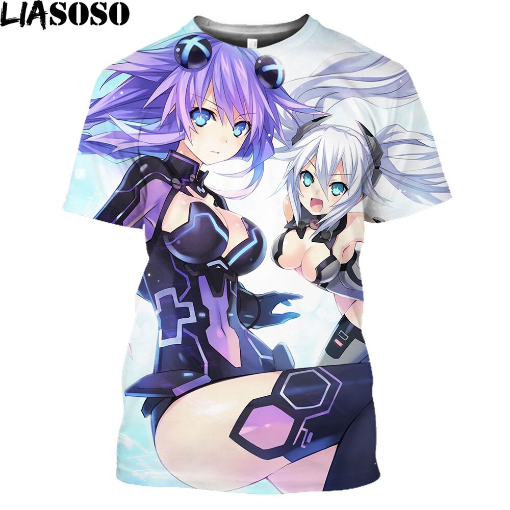 LIASOSO Hyperdimension Neptunia 3D Print Anime Harajuku O-neck T-Shirts Men Street Wear Oversized Hentai Sexy Loli Punk Tops