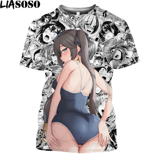 LIASOSO Anime Sexy Buttocks Swimsuit Hot Body Loli Print Shirt 3D Summer Men Women TShirt Hentai Otaku Clothing Maid Outfit