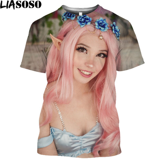 LIASOSO Anime Cosplay Belle Delphine 3D Printed T Shirt Men Women Hip Hop Trendy Hentai Girl Tee Shirt Otaku Harajuku Shirt Tops