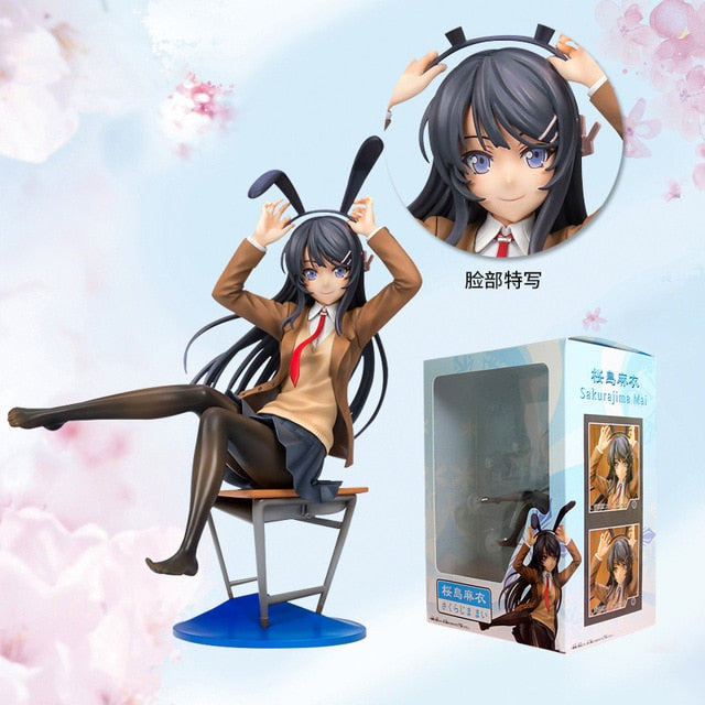 20cm Anime Rascal Does Not Dream of Bunny Girl Senpai Sexy Figure Toy Senpai Sakurajima Mai Chair Sexy Anime Action Figure Toys