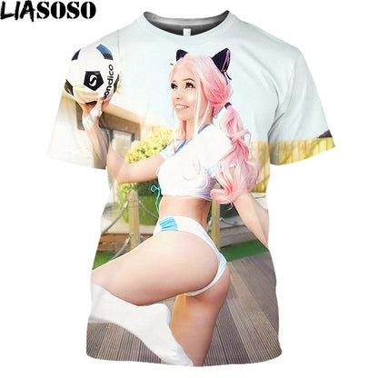 LIASOSO Anime Cosplay Belle Delphine 3D Printed T Shirt Men Women Hip Hop Trendy Hentai Girl Tee Shirt Otaku Harajuku Shirt Tops