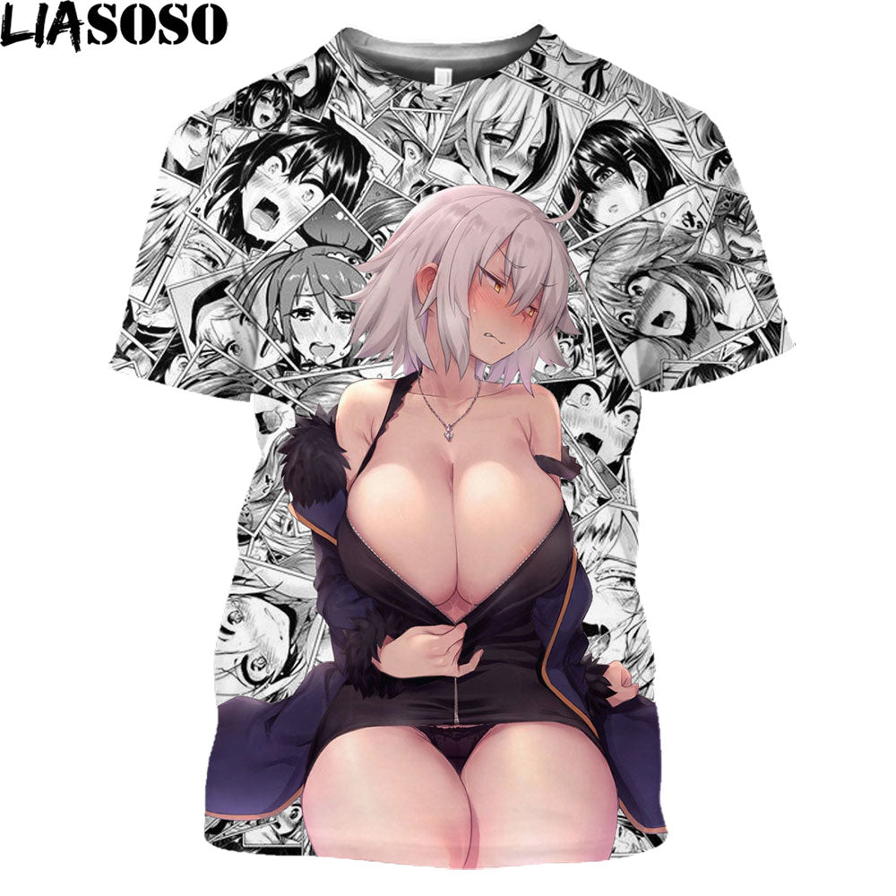 LIASOSO Anime Sexy Buttocks Swimsuit Hot Body Loli Print Shirt 3D Summer Men Women TShirt Hentai Otaku Clothing Maid Outfit