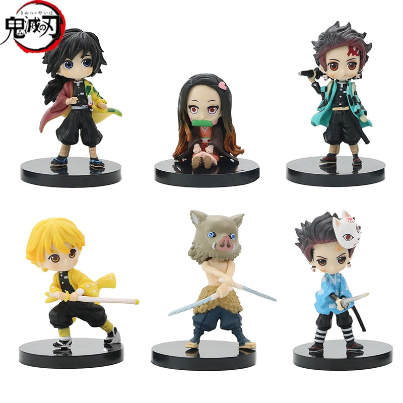 6pcs/set Anime Demon Slayer Figure Kimetsu No Yaiba Figure Q Posket Kamado Tanjirou Kamado Nezuko Agatsuma Figure Toys 7cm