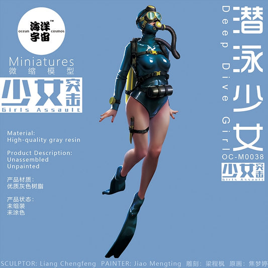 OceanCosmos miniatures, Original, Deep dive girl, diving girl, girl assault, Sexy Girls, Mermaid, Resin Model kit figure GK