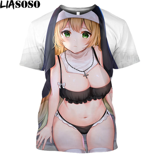 Sexy Nun 3D Printed T Shirt Men Women Lewd Hentai Girls Religion Anime Harajuku Shirt Otaku Alternative Clothing Funny Daily Top