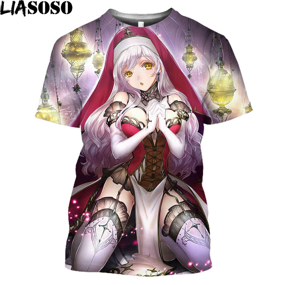 T Shirt Hot Sexy Girl Tattoo Nun 3D Print Men Women Anime Hentai Lewd Girls Harajuku Shirt Otaku Alternative Clothing Tops Tees