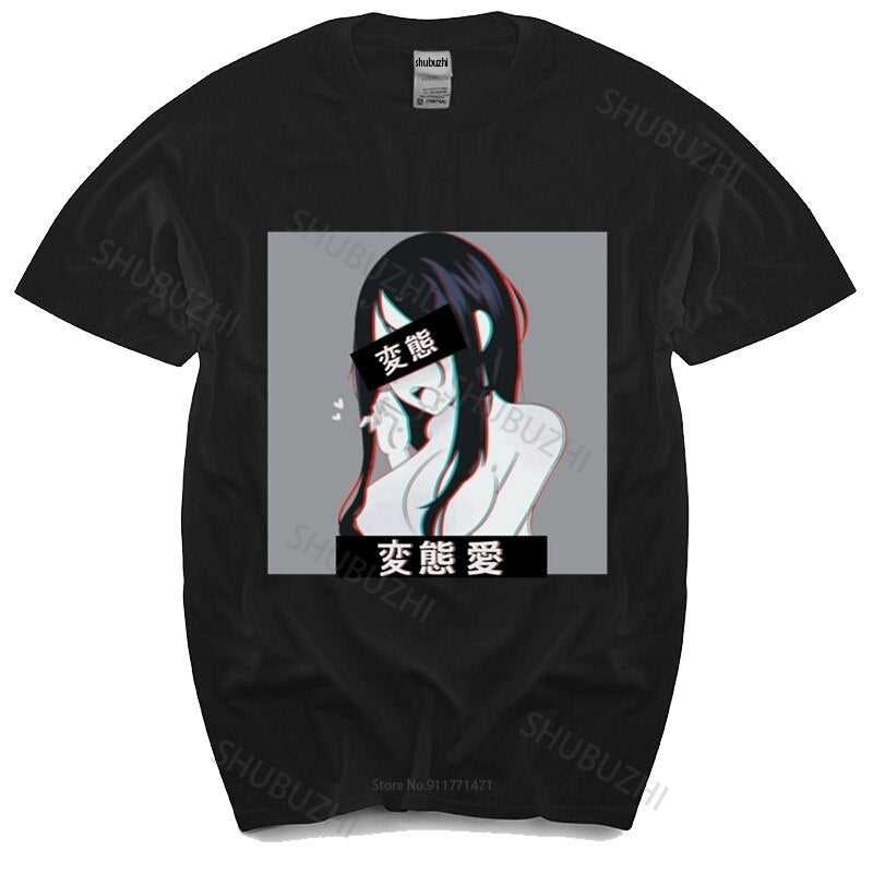 Summer mens black t-shirt Lewd Hentai Japanese Otaku T-Shirt Fashion Tees Tops New Cotton tee-shirt male tees