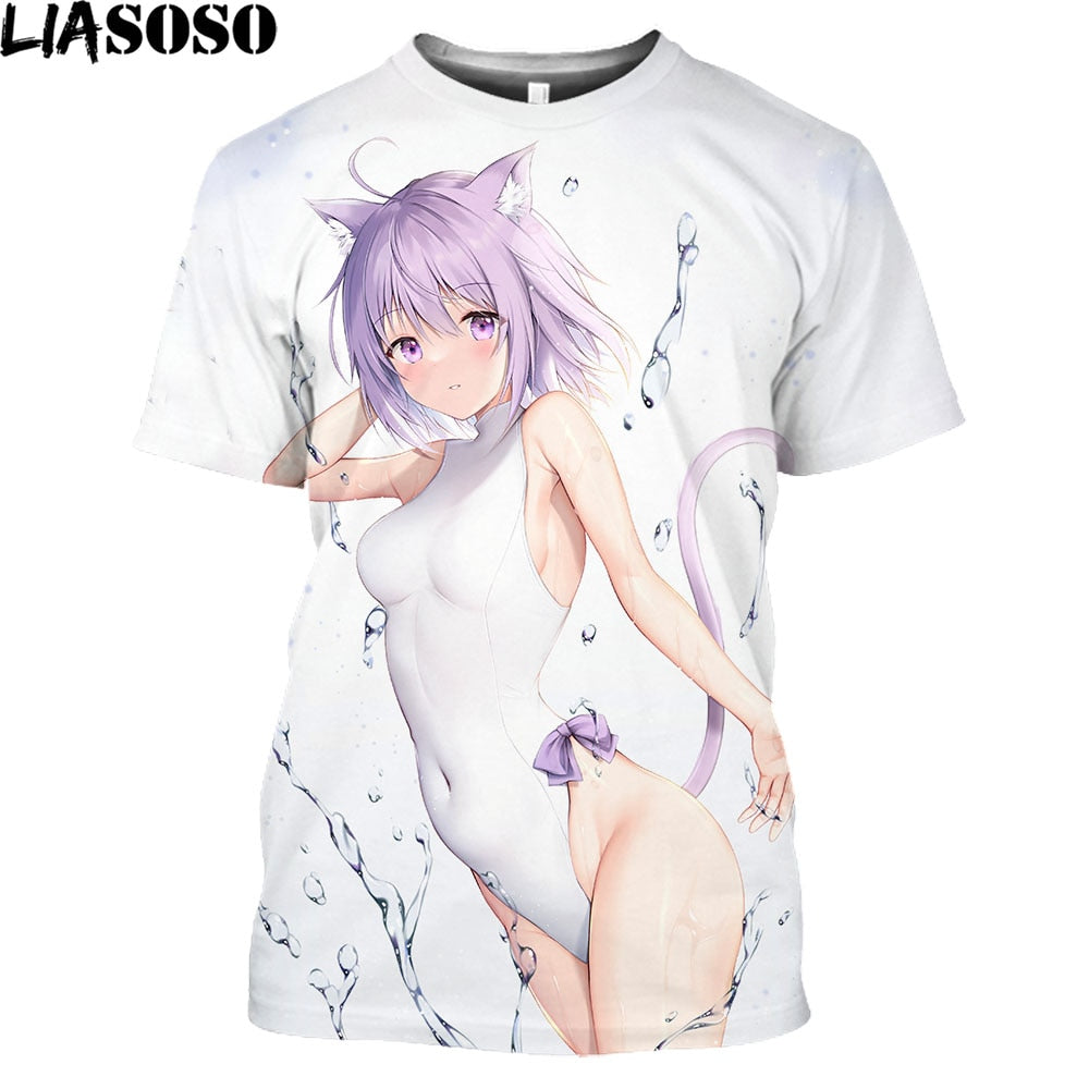 LIASOSO Girls Bikini T-shirts Women Men 3D Print Sexy Female Cartoon Figure T Shirt Hentai Anime Shirt Beach Harajuku Clothes