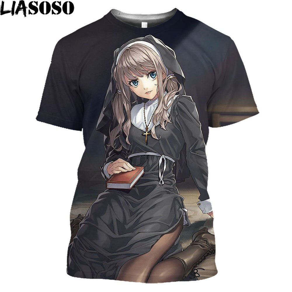 T Shirt Hot Sexy Girl Tattoo Nun 3D Print Men Women Anime Hentai Lewd Girls Harajuku Shirt Otaku Alternative Clothing Tops Tees