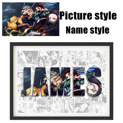 Demon Slayer Anime Poster Personalised NAME Word Art Customize Canvas Painting Print Art Wall Mural Kids Room Home Decor Picture