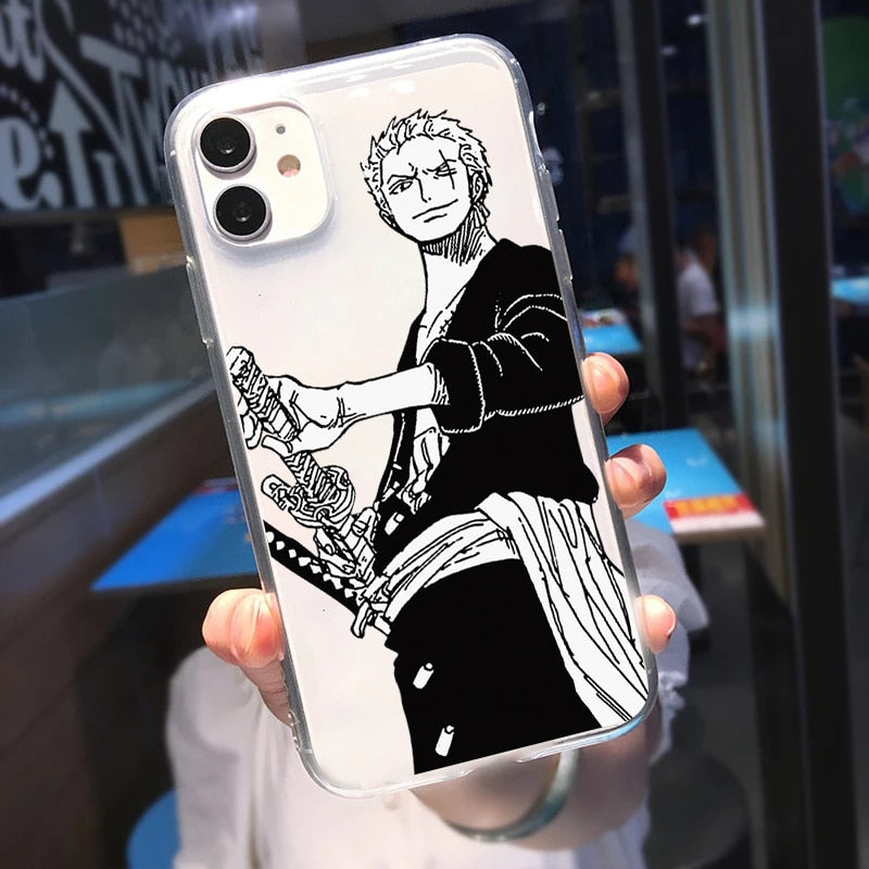 Japan Anime One Piece Cartoon Luffy Phone Case For iPhone 13 12 11 Pro X XS Max Mini 7 8 Plus SE 2020 2022 XR Transparent Cover