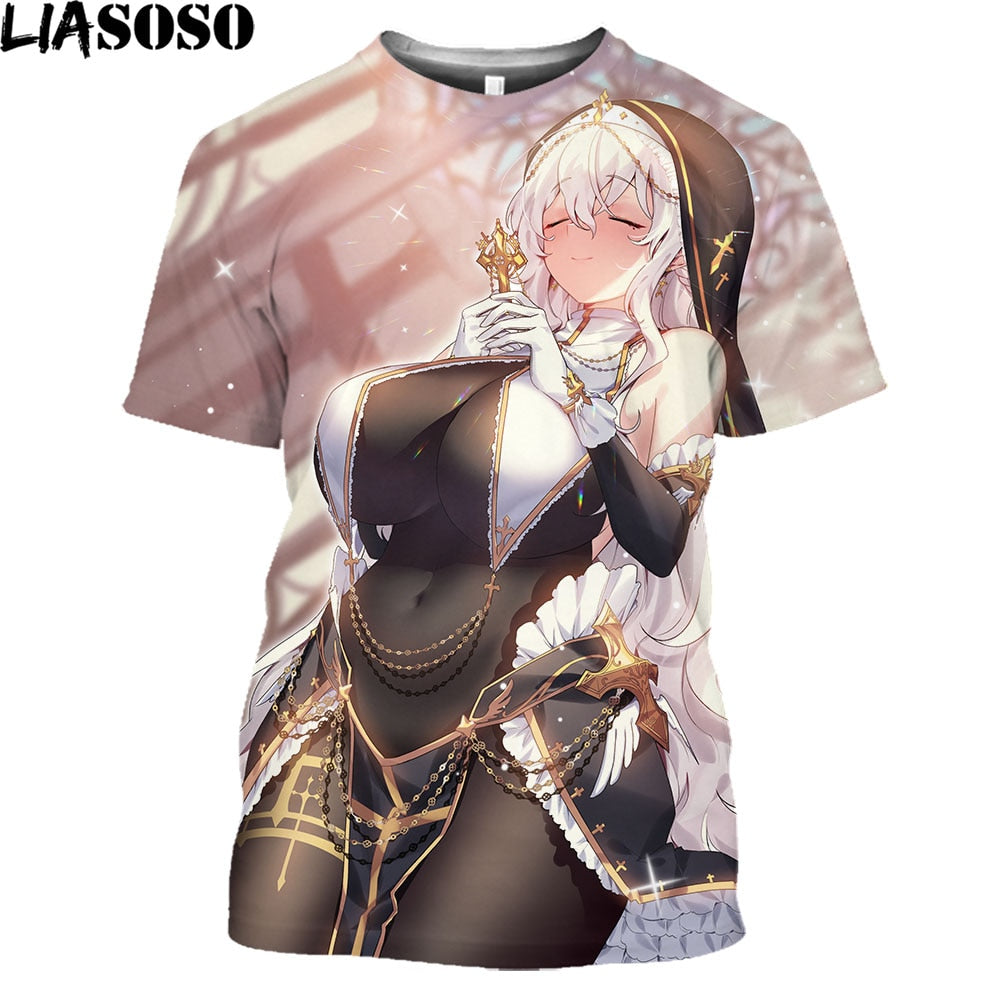 Sexy Nun 3D Printed T Shirt Men Women Lewd Hentai Girls Religion Anime Harajuku Shirt Otaku Alternative Clothing Funny Daily Top