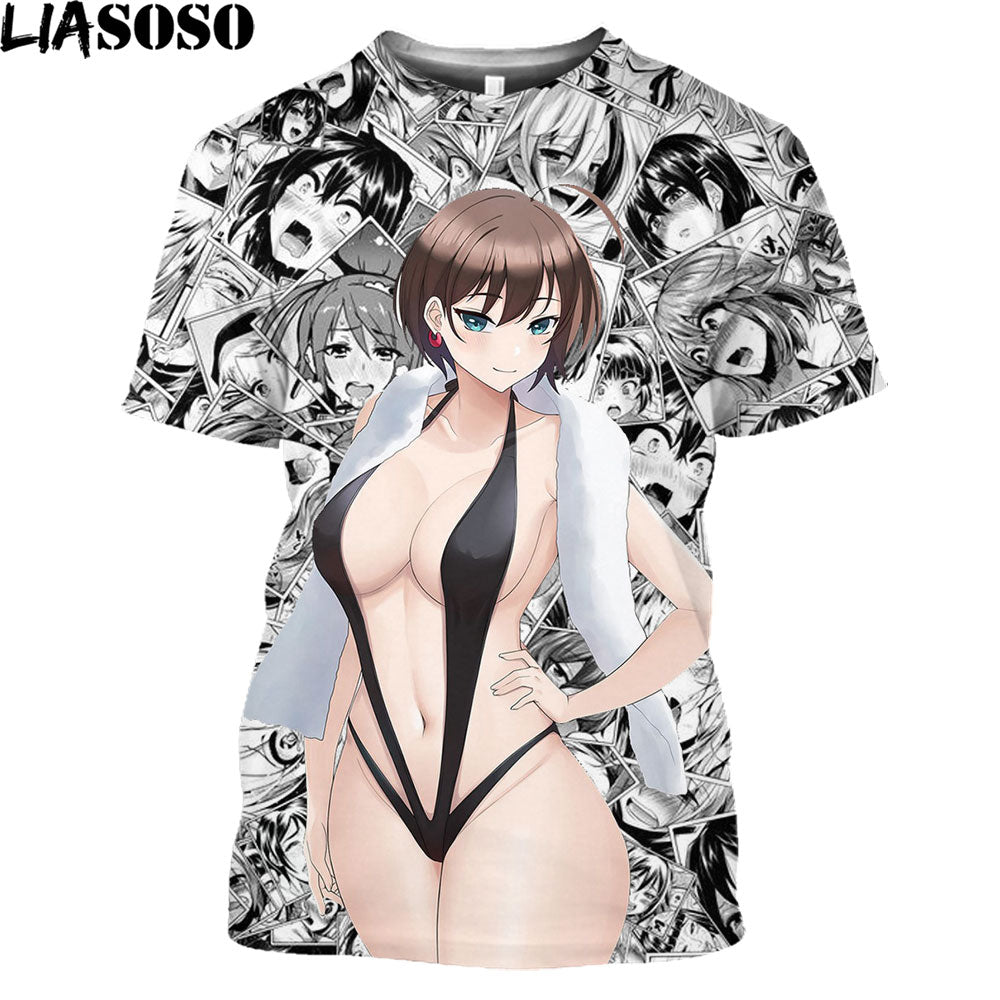 LIASOSO Anime Sexy Buttocks Swimsuit Hot Body Loli Print Shirt 3D Summer Men Women TShirt Hentai Otaku Clothing Maid Outfit